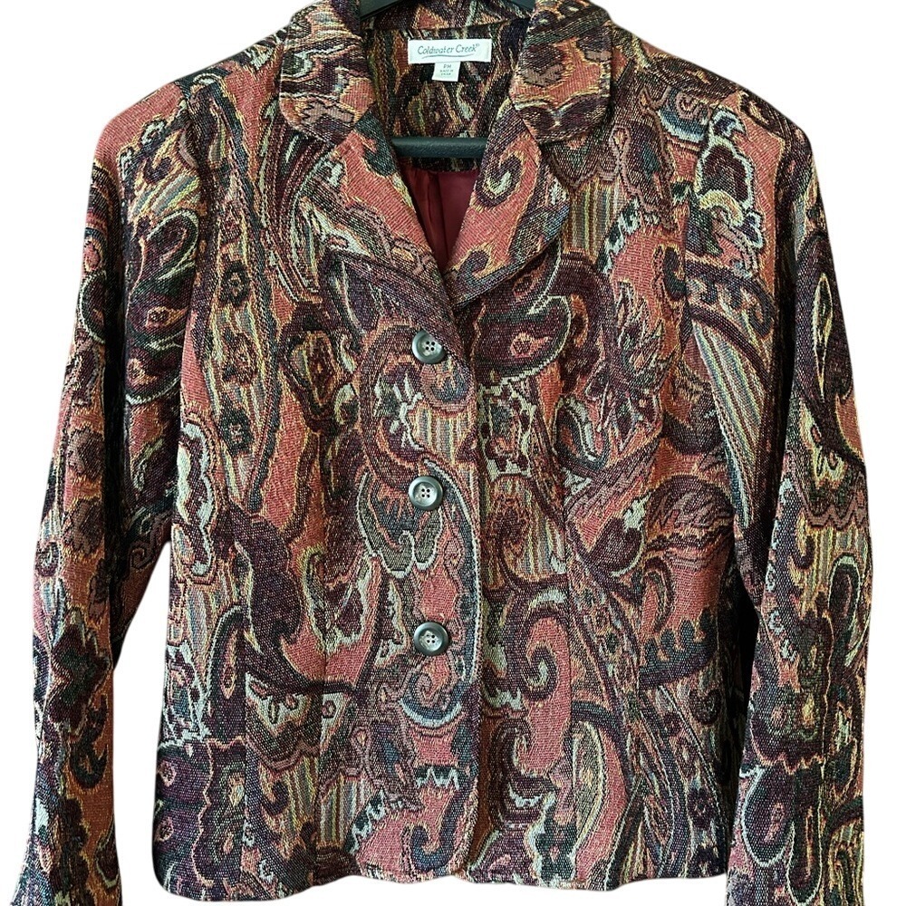 Coldwater Creek Womens Petite Medium Paisley Tapestry Blazer Jewel Toned‎ Jacket